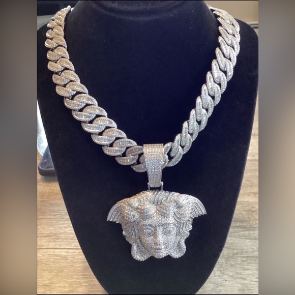 🔥Men CZ Diamond Ice Out Famous Medusa 14K Gold Plated Chain+Pendant 20MM 22Inch